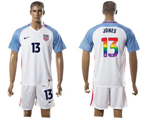 USA #13 Jones White Rainbow Soccer Country Jersey - Click Image to Close